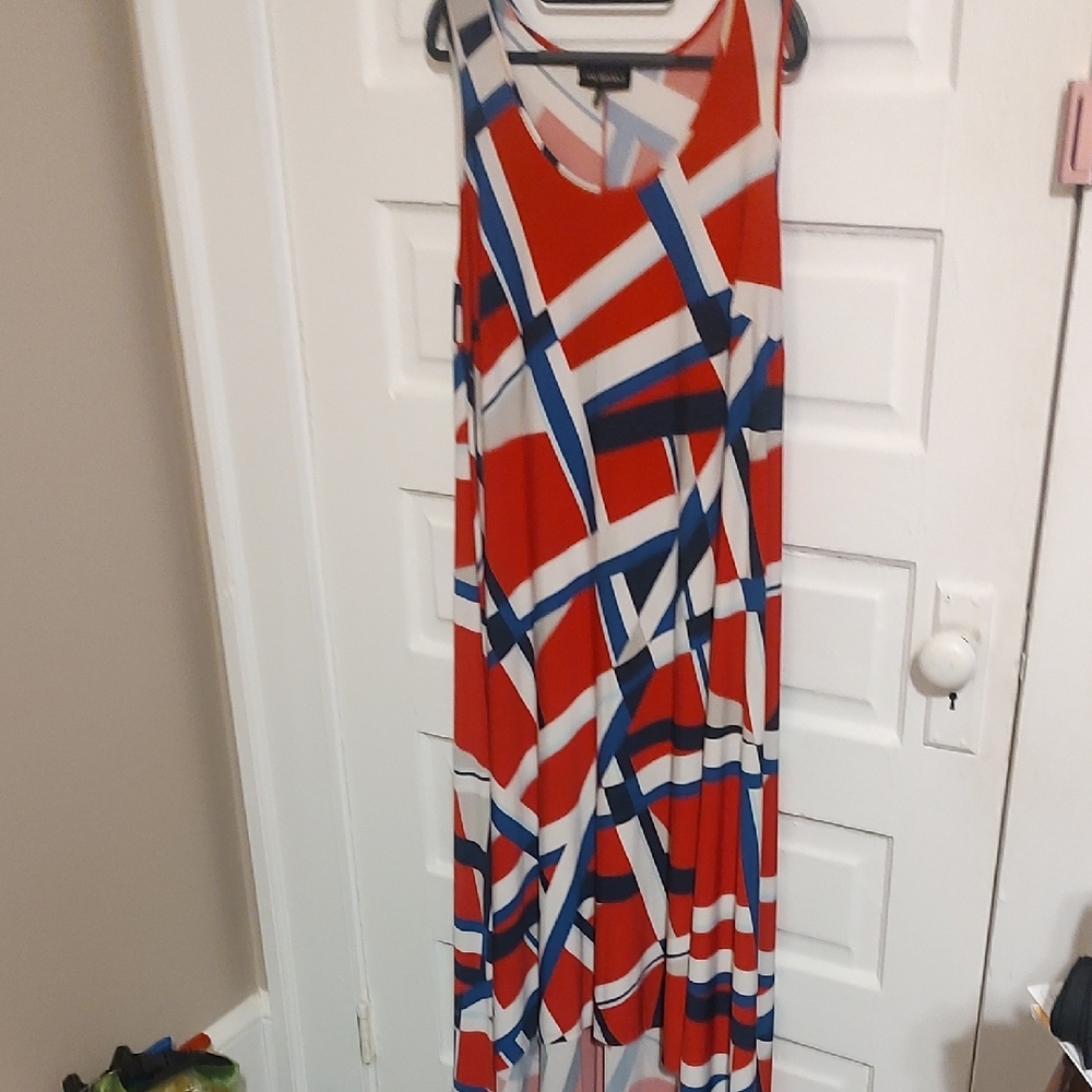 Red and Blue Geometric Pattern Dress